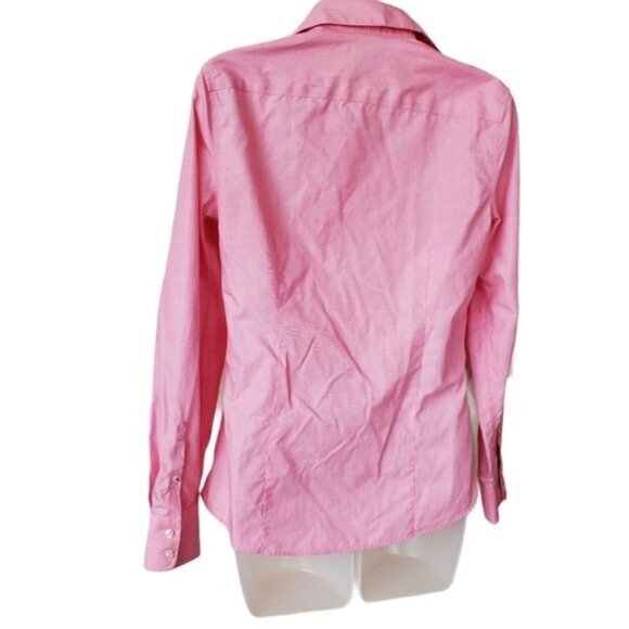 LANDS' END Womens Button Up Size 2 No Iron Supima Cotton Cuff Collar Barbie Pink - Picture 11 of 12